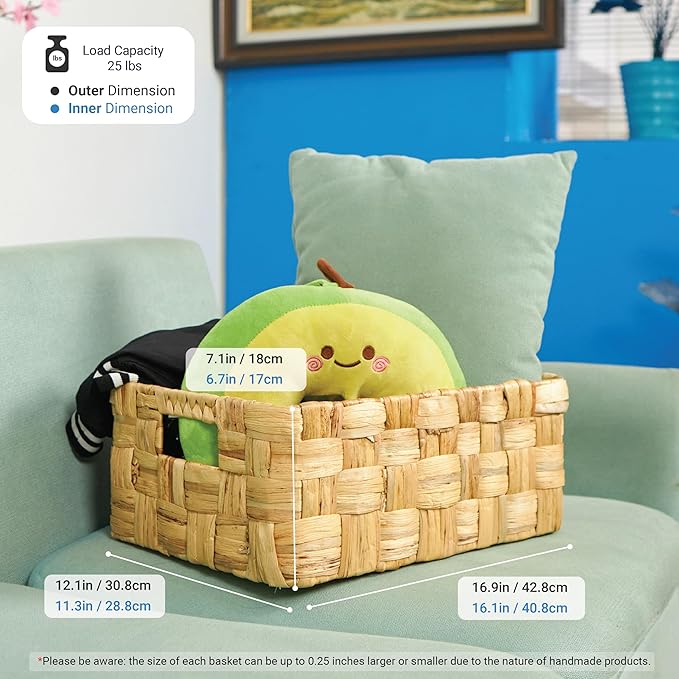 Vatima Jumbo Wicker Storage Basket, Large Hyacinth Organizer, 16.9x12.1x7.1H