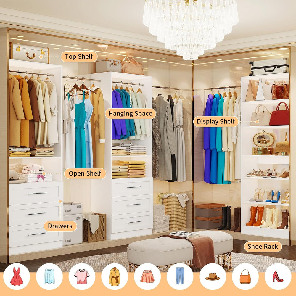 Closet System with 3 Sets, 6-15.8FT Custom Closet Organizer System with 6 Dra...