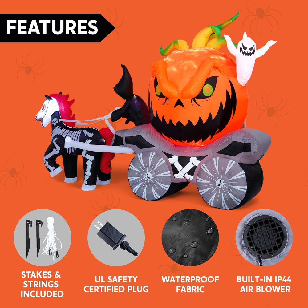 Joiedomi 8 Ft Long Halloween Inflatables Pumpkin Carriage Outdoor Decorations...