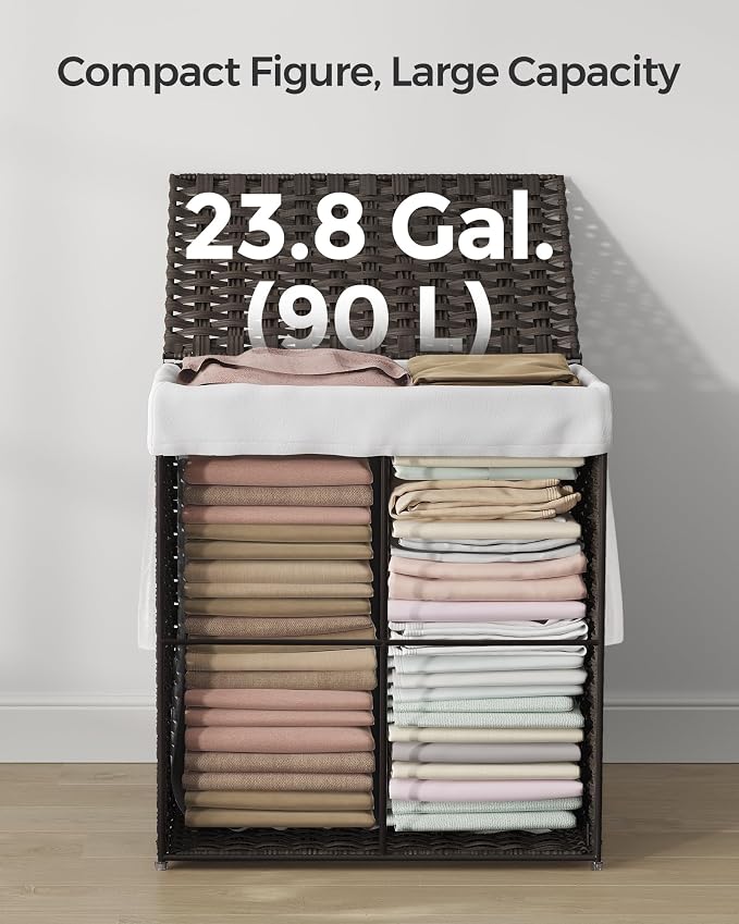 SONGMICS Laundry Hamper with Lid, 23.8 Gallon Synthetic Rattan Clothes Laundry