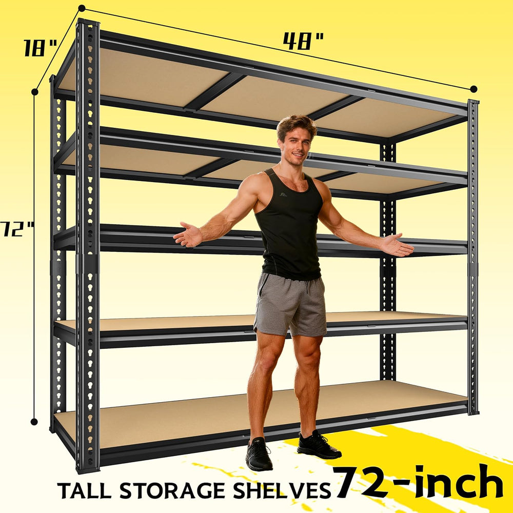 ROOMFAVE 48" W Garage Shelving Heavy Duty 2800LBS,5 Tier, Black,2PCS