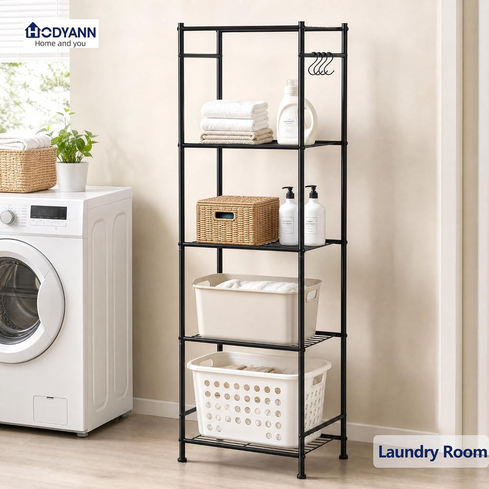 5-Tier Sturdy Storage Shelves with Leveling Feet, Black