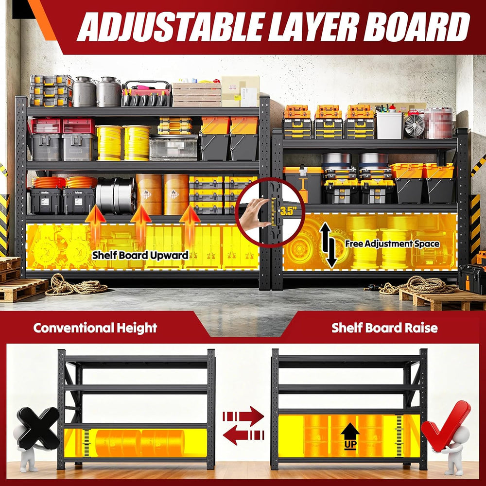 79"W Heavy Duty Storage Shelves, Adjustable Garage Shelving Unit