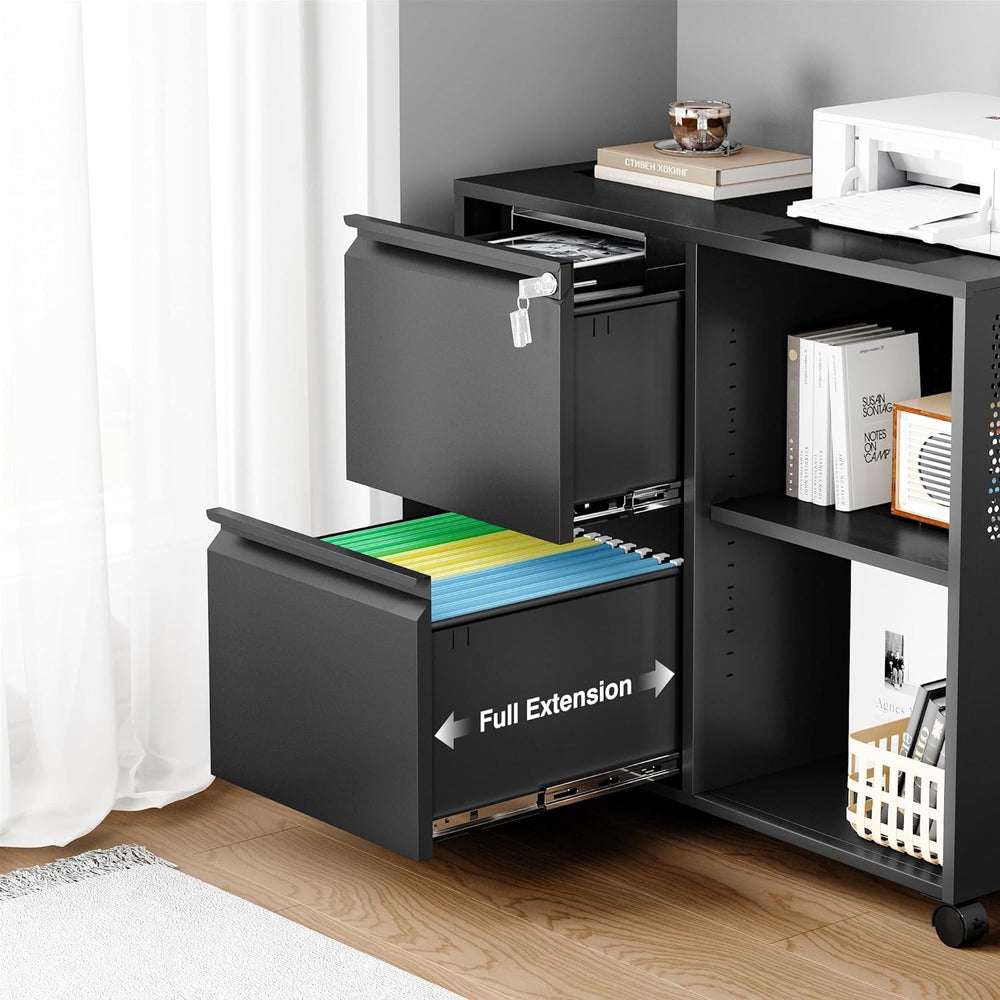 Mobile File Cabinet with Side Hook, 2 Drawer Lateral File Cabinet with Lock f...