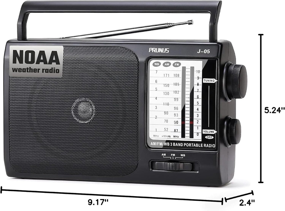 NOAA Weather AM FM Portable Radio, 3 D Batteries or AC Adapter Powered