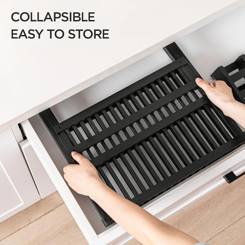 HBlife Dish Rack, Bamboo Folding 2-Tier Collapsible Drainer Dish Drying Rack ...