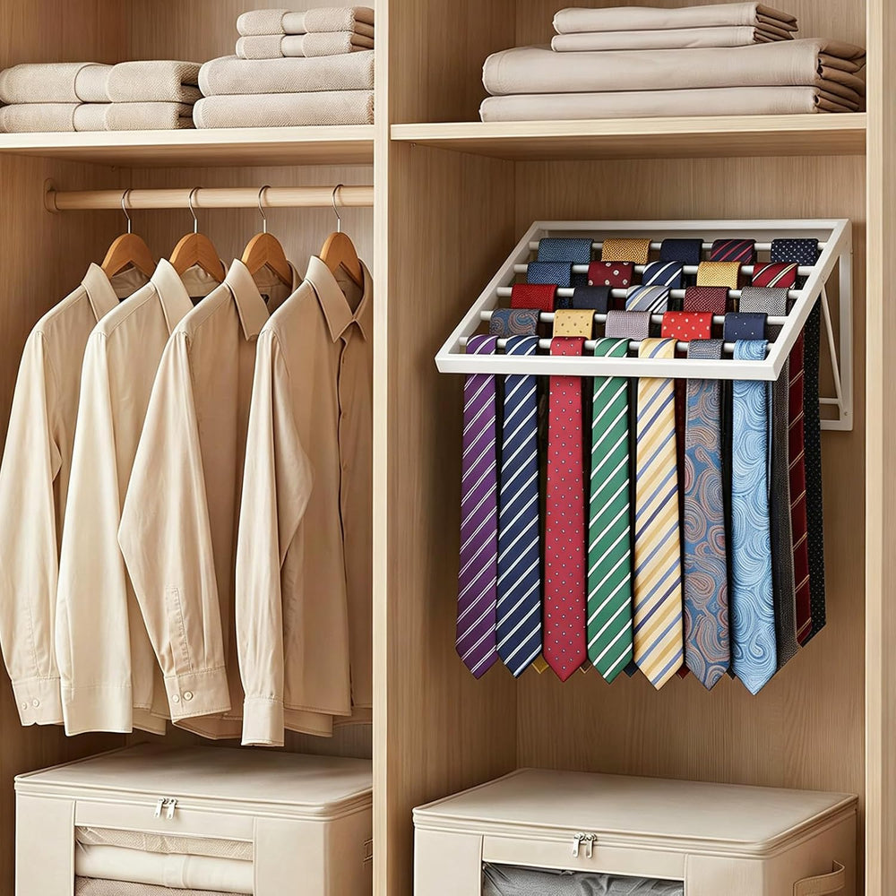 Wall Mounted Tie Rack Organizer, Metal Tie Rack Holds Up to 58 Ties, Adjustab...