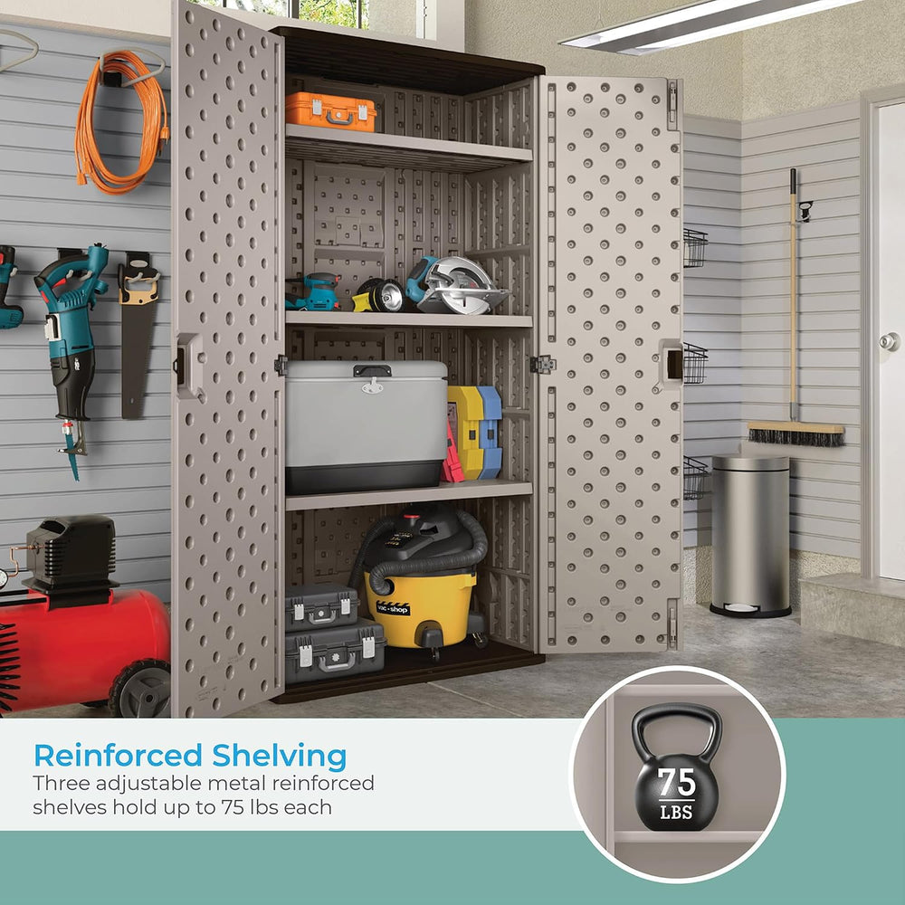 Suncast 80.25" Mega Tall Storage Cabinet, Platinum Garage Storage Cabinet