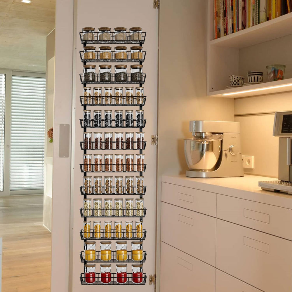 SWOMMOLY Wall Mount Spice Rack Organizer, 12-Tier Adjustable Dual-Use Shelf