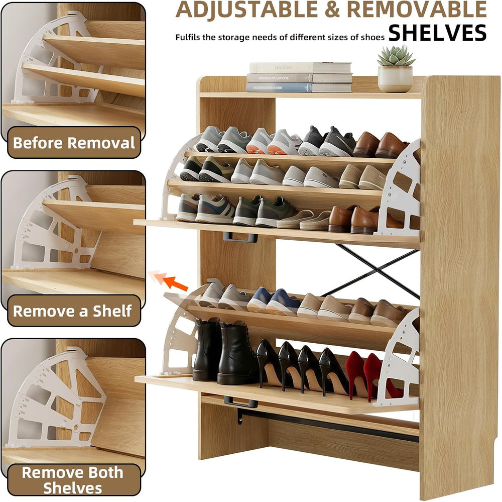 Shoe Storage Cabinet for Entryway, 2 Flip Drawers with 3-Tier Rack Each, 6-La...