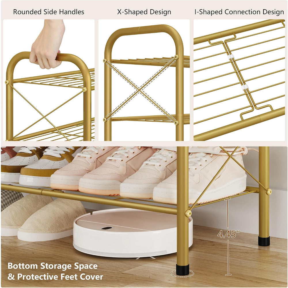 Hoctieon 3 Tier Mesh Style Shoe Rack, Entryway Shoe Shelf, Shoe Storage Organ...