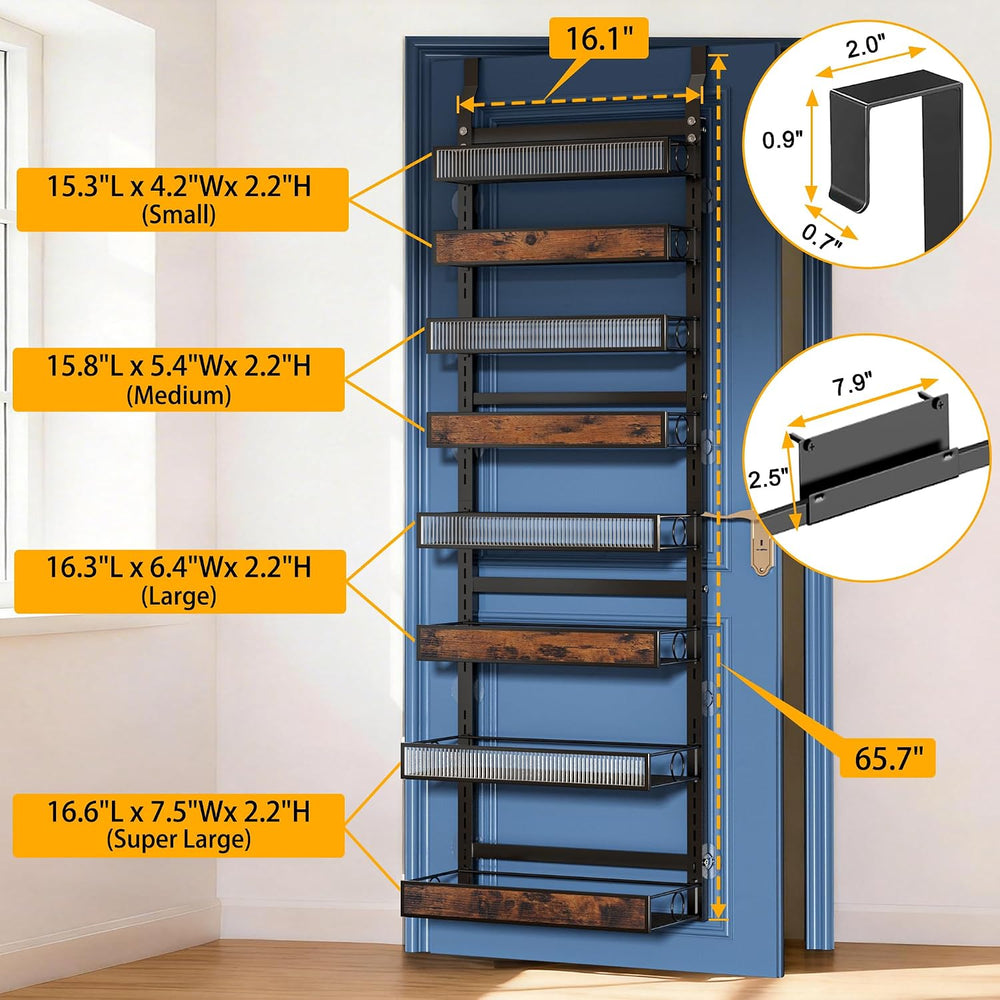 8 Tier Pantry Door Organizer Spice Rack, 2-IN-1 Wall Mount or Hanging Over Do...