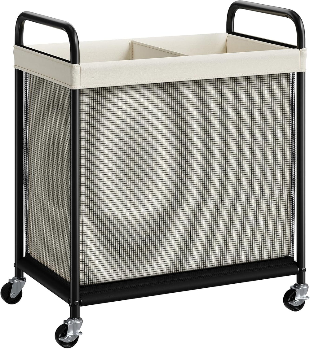 ELYKEN Laundry Hamper 2 Section, 100L Rolling Laundry Sorter with Wheels