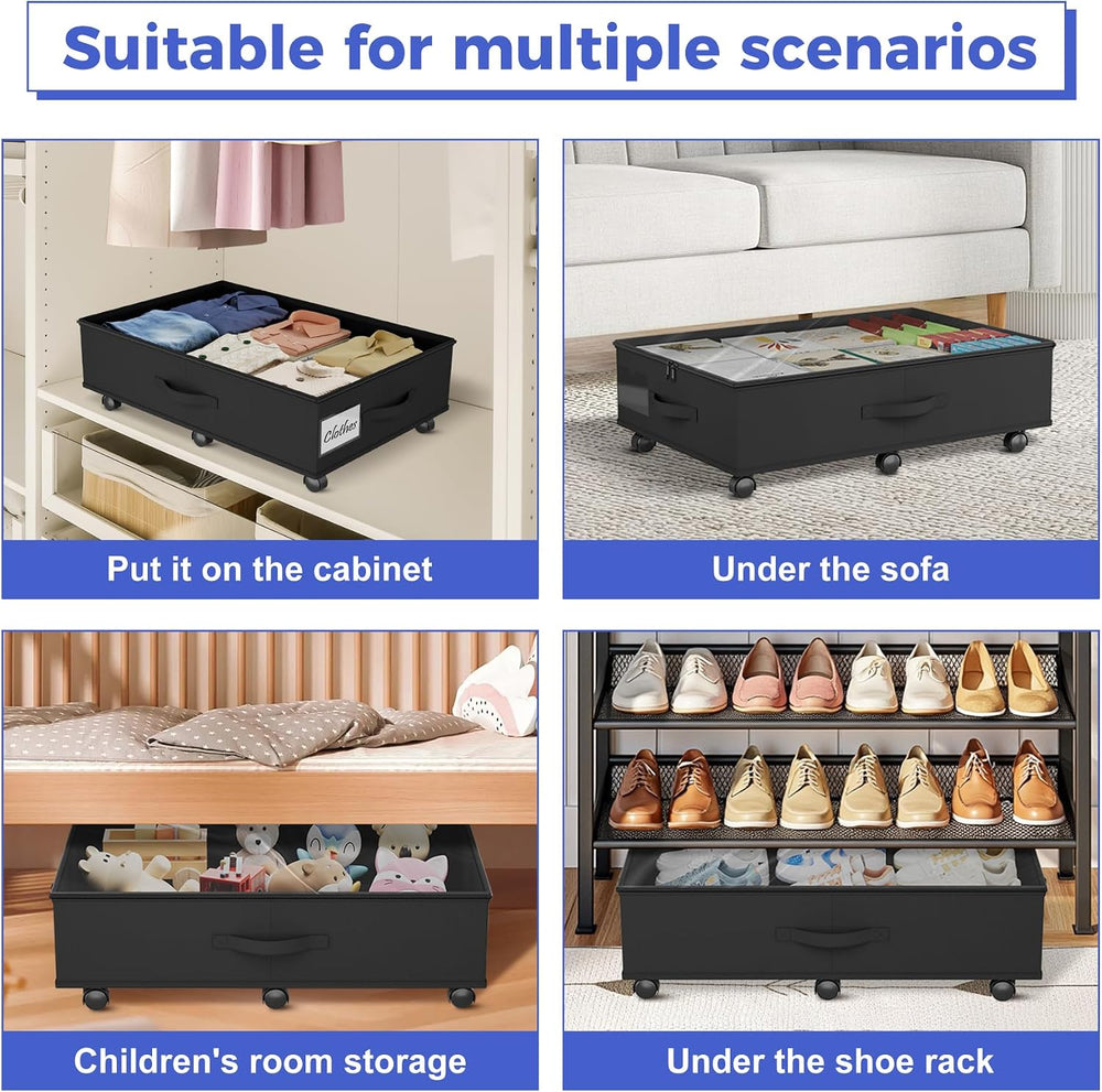 Babenest 4-Pack Under Bed Storage Organizer on 6 Wheels for Clothes