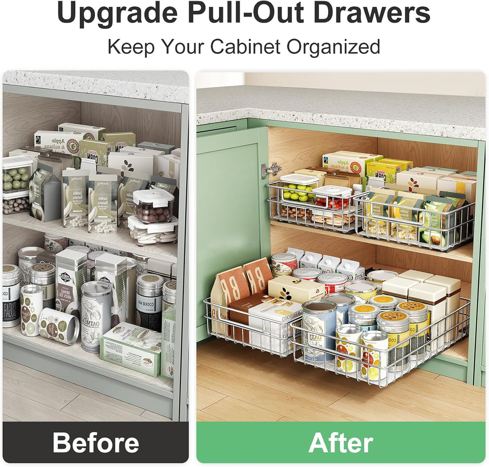 Pull out Cabinet Organizer, Stainless Steel 4-Pack (9.8"W x 16.5"D)...