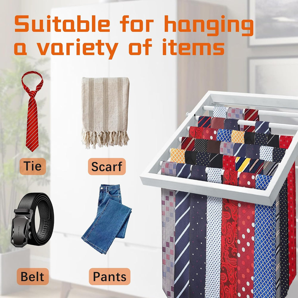 Tie Rack Wall Mounted, Adjustable Angle Tie Organizer for 60 Ties & Scarves