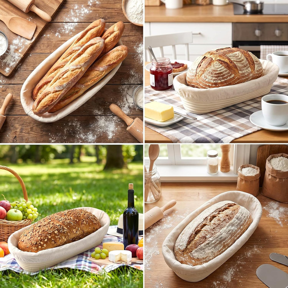 2 Pack 13 Inch Oval Bread Proofing Basket,Banneton Basket Bread Baking Bowl w...
