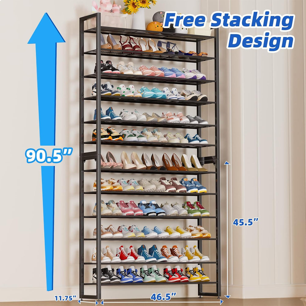 Simple Trending 12 Tier Shoe Rack, Sturdy Tall Shoe Organizer, Black