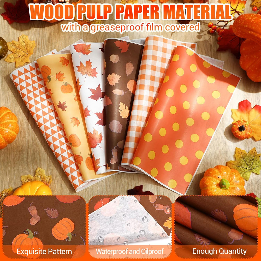 Ireer 600 Pcs Fall Deli Paper 12x12 Wax Parchment Waterproof Sheet for Food