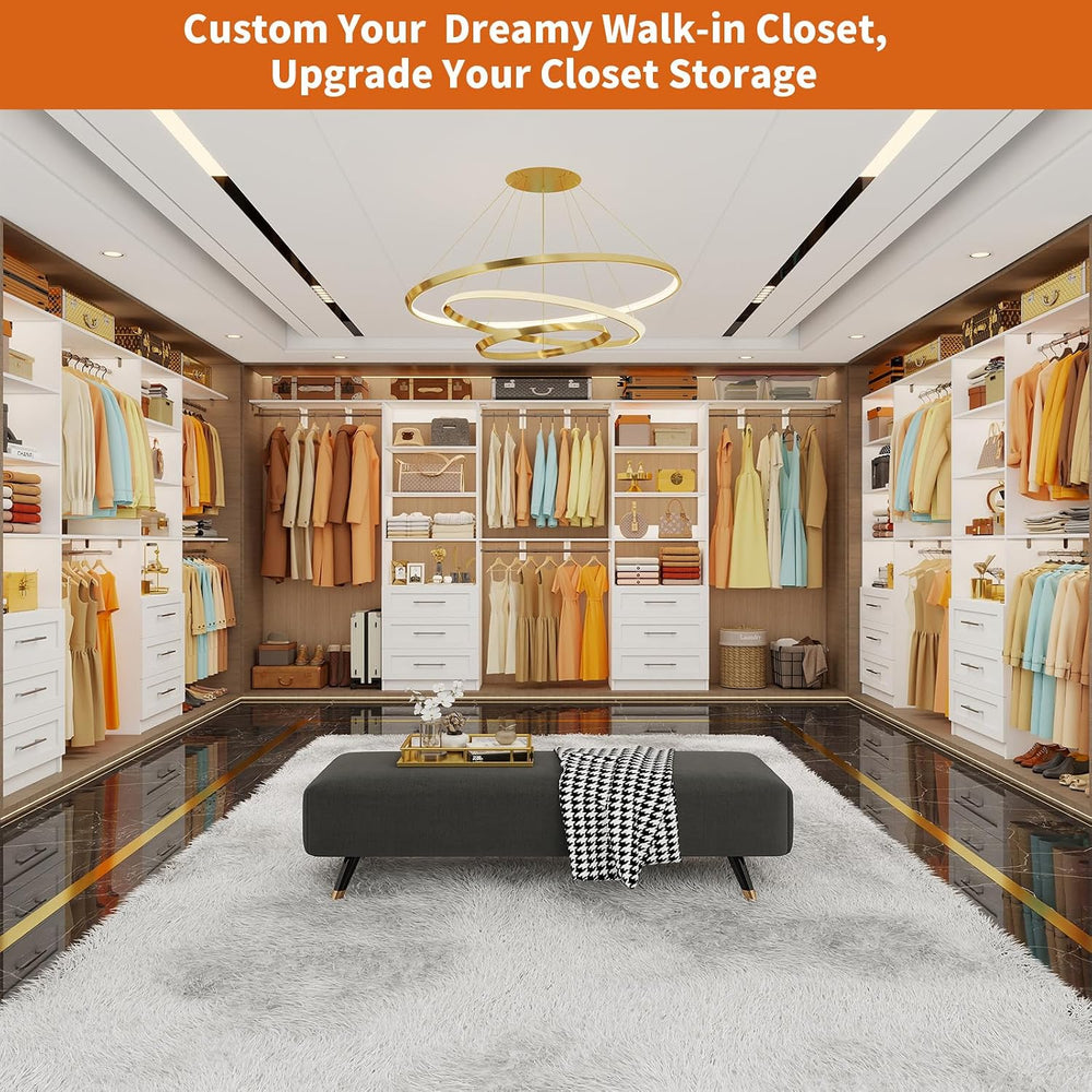 Closet System with 6 Drawers, 6-12.3FT Closet Organizer System Wood with 8 Sh...