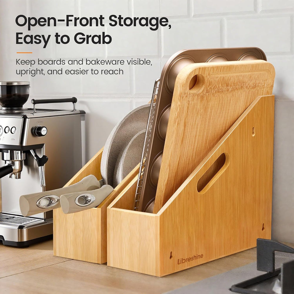 Slim Bamboo Cutting Board Holder & Baking Sheet Organizer