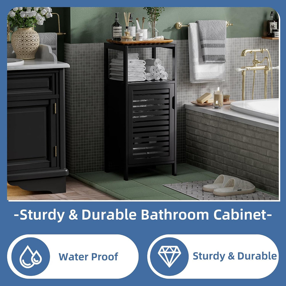 HITNET Bamboo Floor Cabinet, Small Bathroom Cabinet Floor Standing, 4 Tier Na...