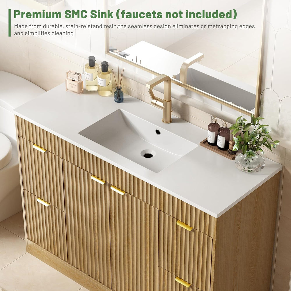 CARPETNAL 48 Inch Bathroom Vanity with Sink, Oak