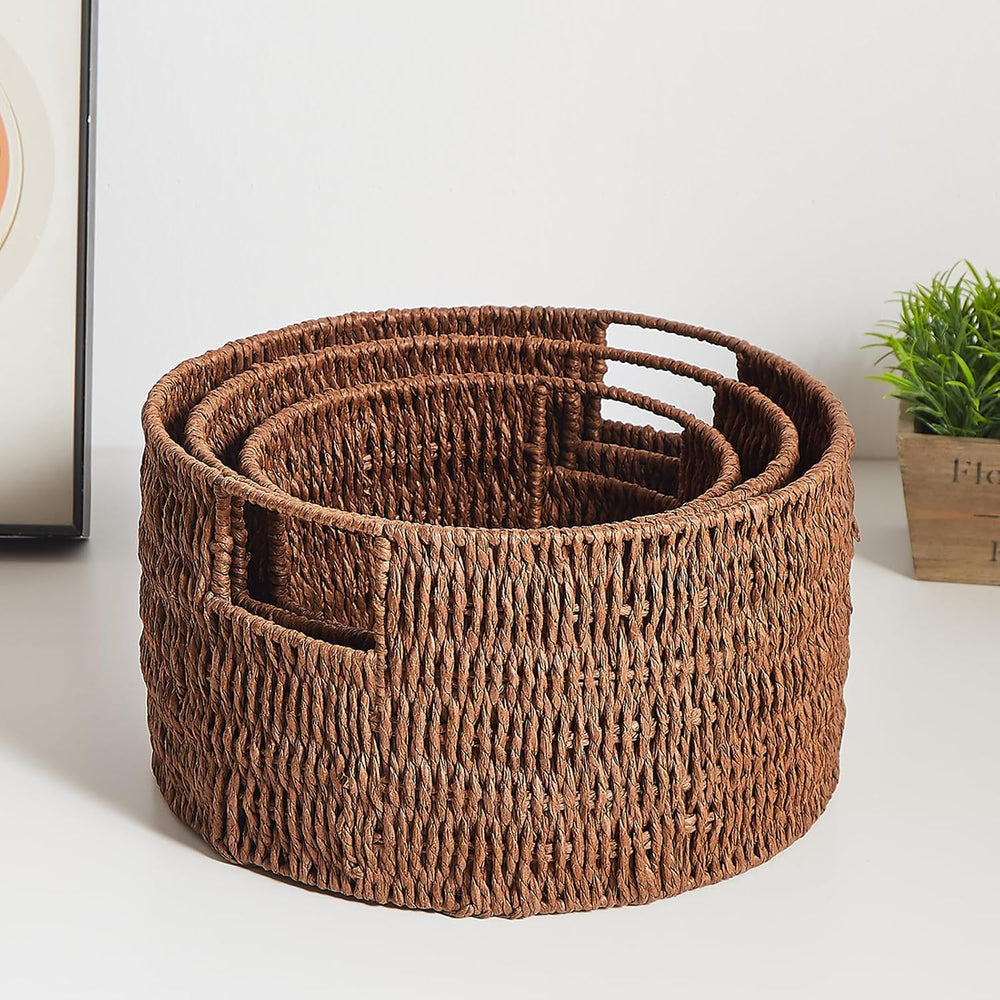 Vagusicc Wicker Storage Basket, Hand-Woven Paper Rope Large Round Woven Baske...