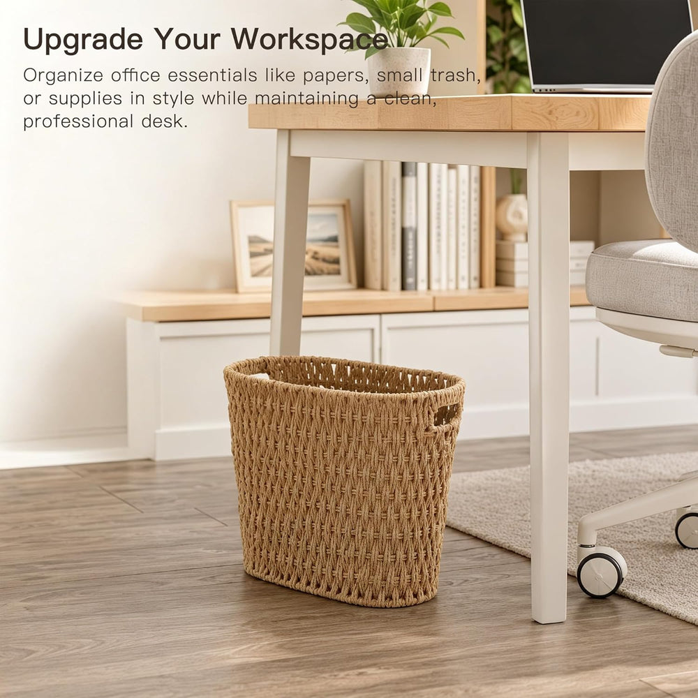 3 Gallon Wicker Trash Can, Paper Rope Small Bathroom Trash Can, Oval