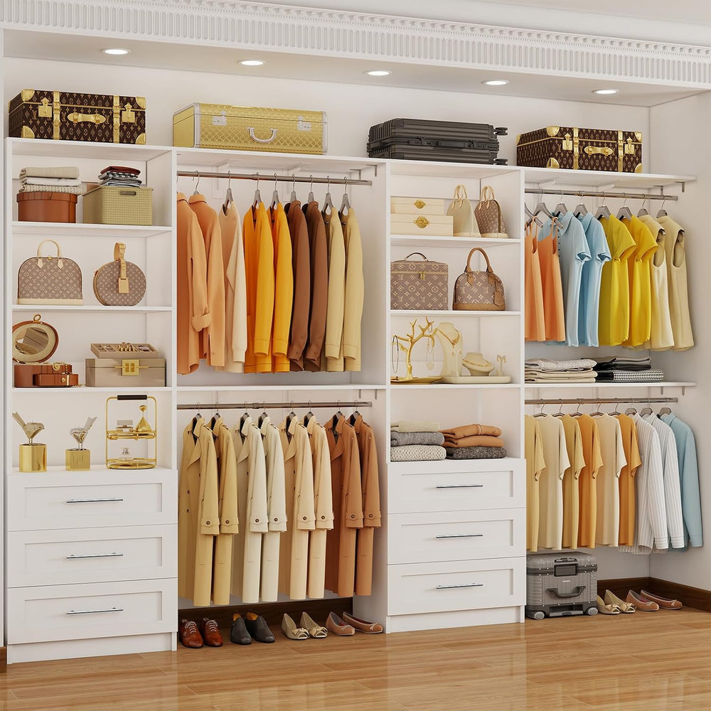 Closet System with 6 Drawers, 6-12.3FT Closet Organizer System Wood with 8 Sh...