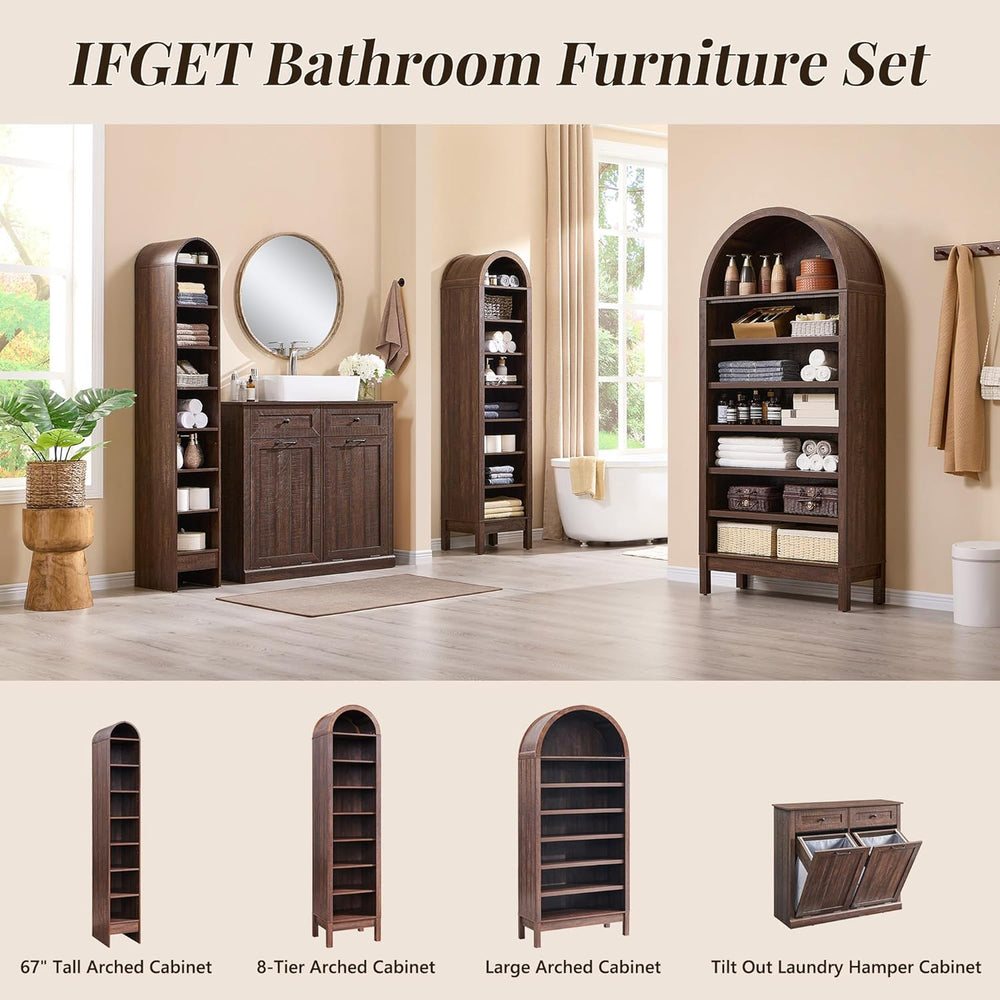 IFGET 71" Tall Arched Shoe Storage Cabinet, 8 Tiers Shoe Rack-Brown