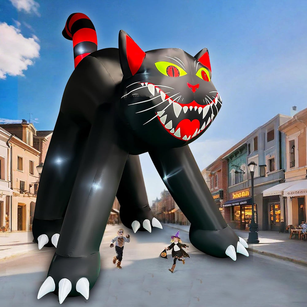 SEASONBLOW 14 Ft Giant Halloween Inflatable Black Cat Outdoor Decoration