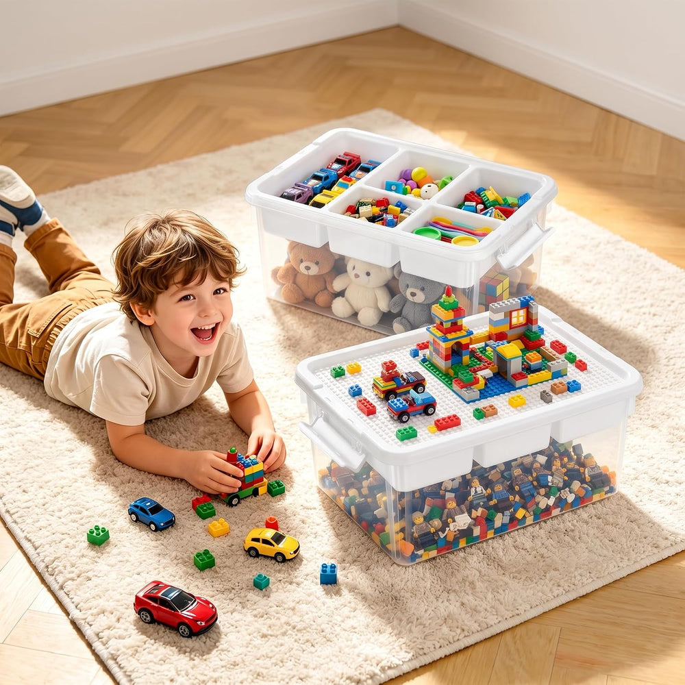 Citylife 17 QT Plastic Storage Box Building Baseplate Lid Removable Tray