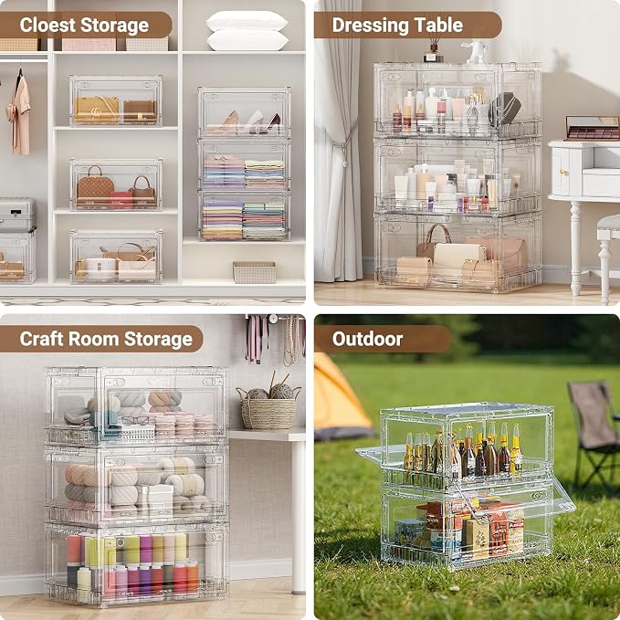 BROVIEW Clear Stackable Storage Bins Drawers, Open Front Large Plastic Storag...