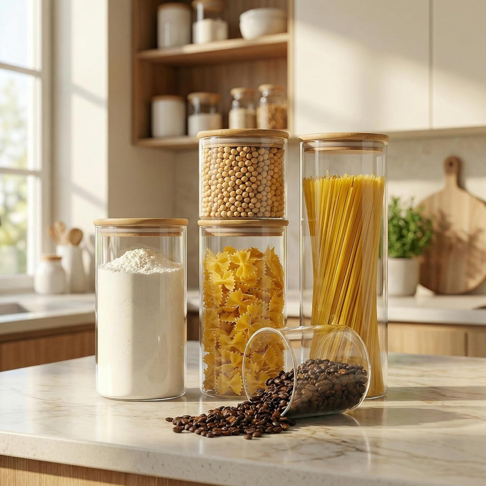 HomArtist Glass Jars with Bamboo Lids [Muti Size Set of 5], Glass Canisters w...