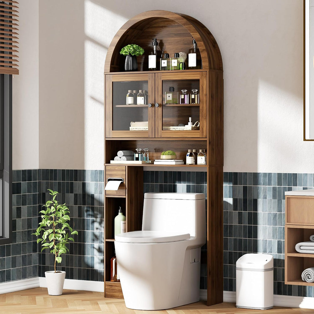 Arched Over The Toilet Storage Cabinet, Glass Door Bathroom Shelf Organizer