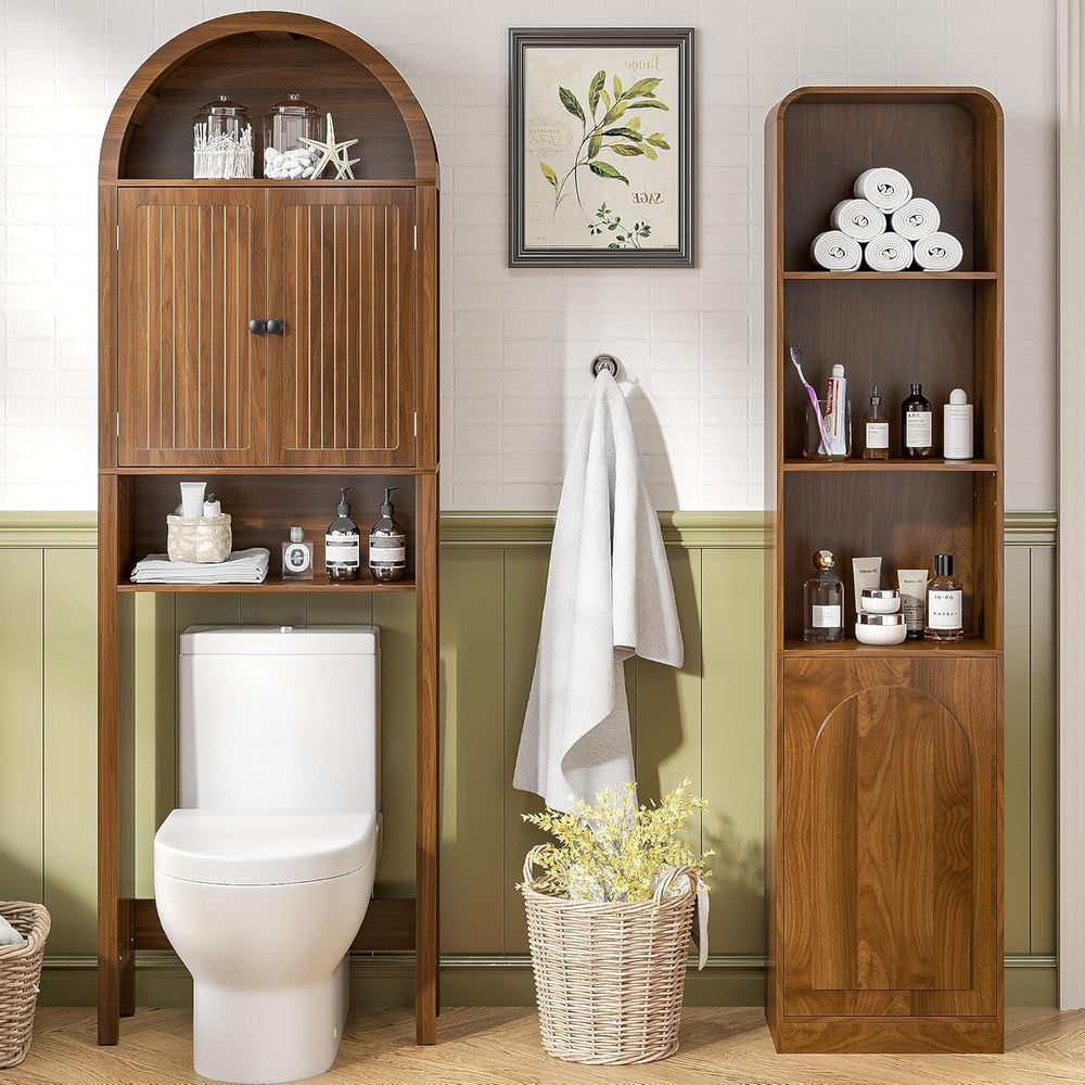 Arched Over The Toilet Storage Cabinet with Fluted Doors, Bathroom Shelf