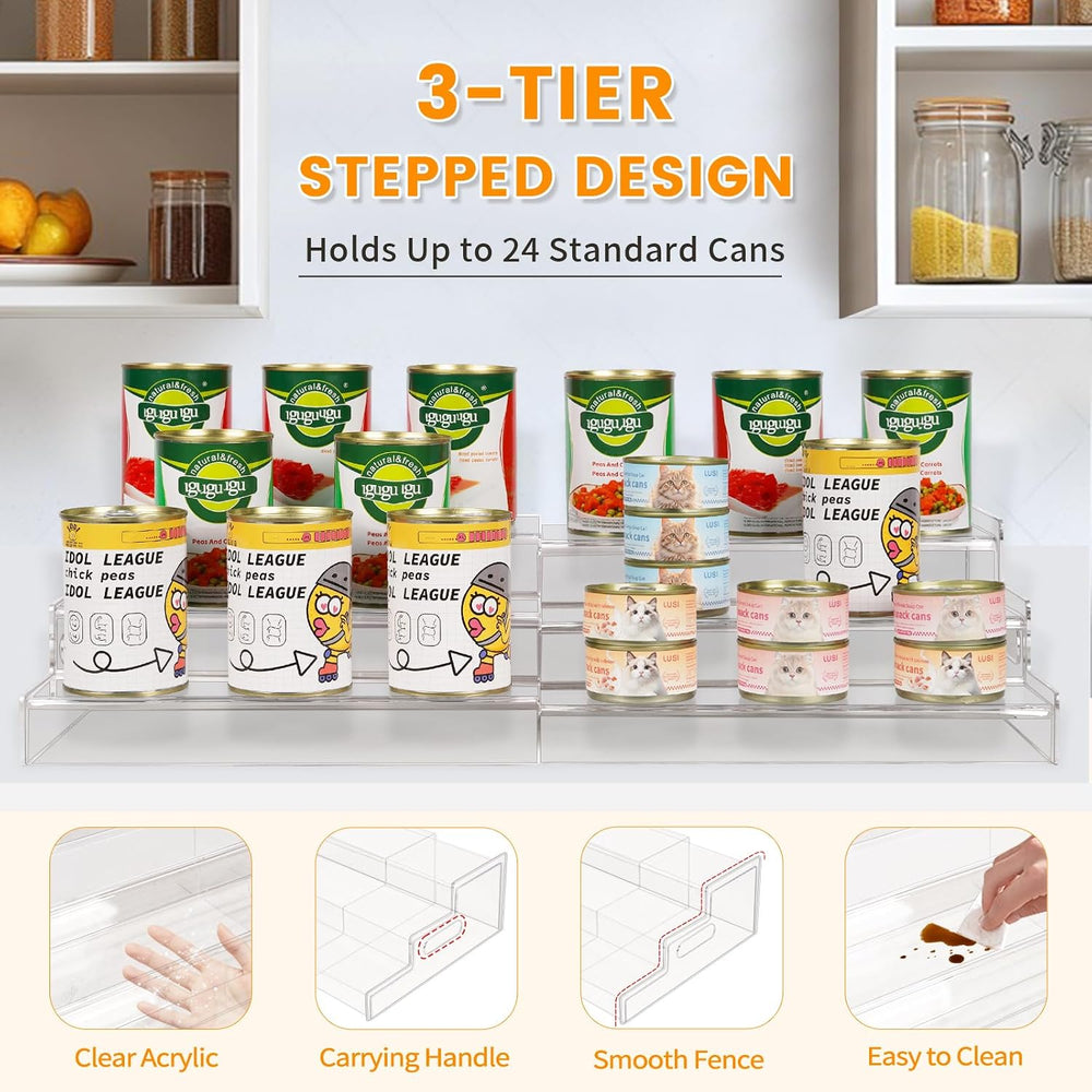 Expandable Can Rack Organizer, 3 Tier Acrylic Can Food Storage for Pantry