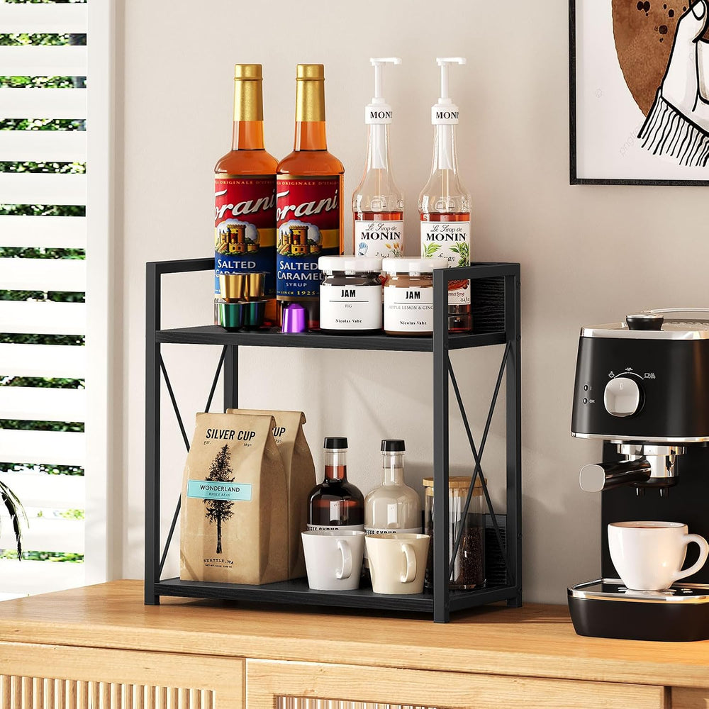 Giikin Kitchen Countertop Organizer, 2 Tier Coffee Bar Organizer, Black Spice...