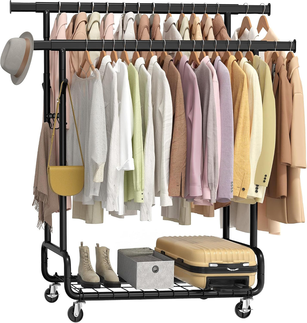 SONGMICS Clothes Rack, Heavy-Duty Rolling Garment Rack with Shelf