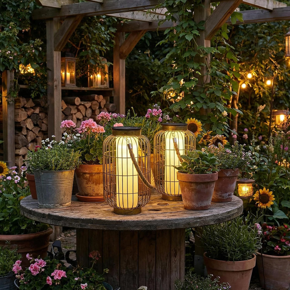 Large Solar Lanterns Outdoor Waterproof for Patio, Dual Charging USB/Solar