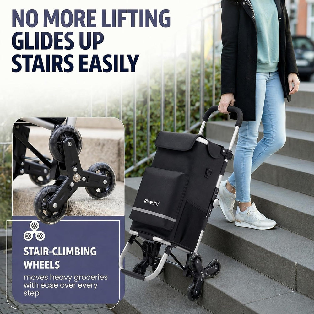 Stair Climbing Cart, Foldable Grocery Cart with 55L Cooler Pocket, 110 Lbs