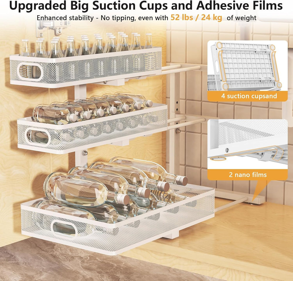 3-Tier Under Sink Organizer, Slide Out Drawer Rack, White, 2 Pack