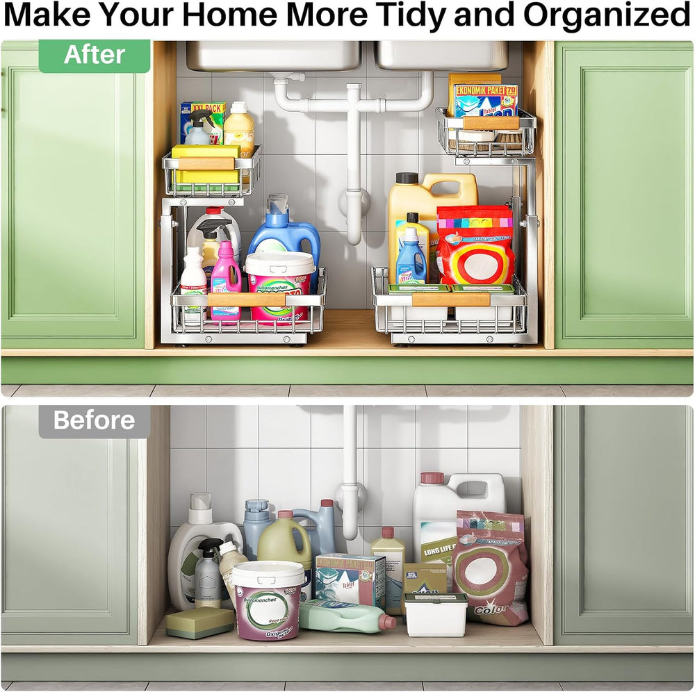 Kitstorack Under Sink Organizer, 2 Tier Under the Sink Storage, Slide out Pul...