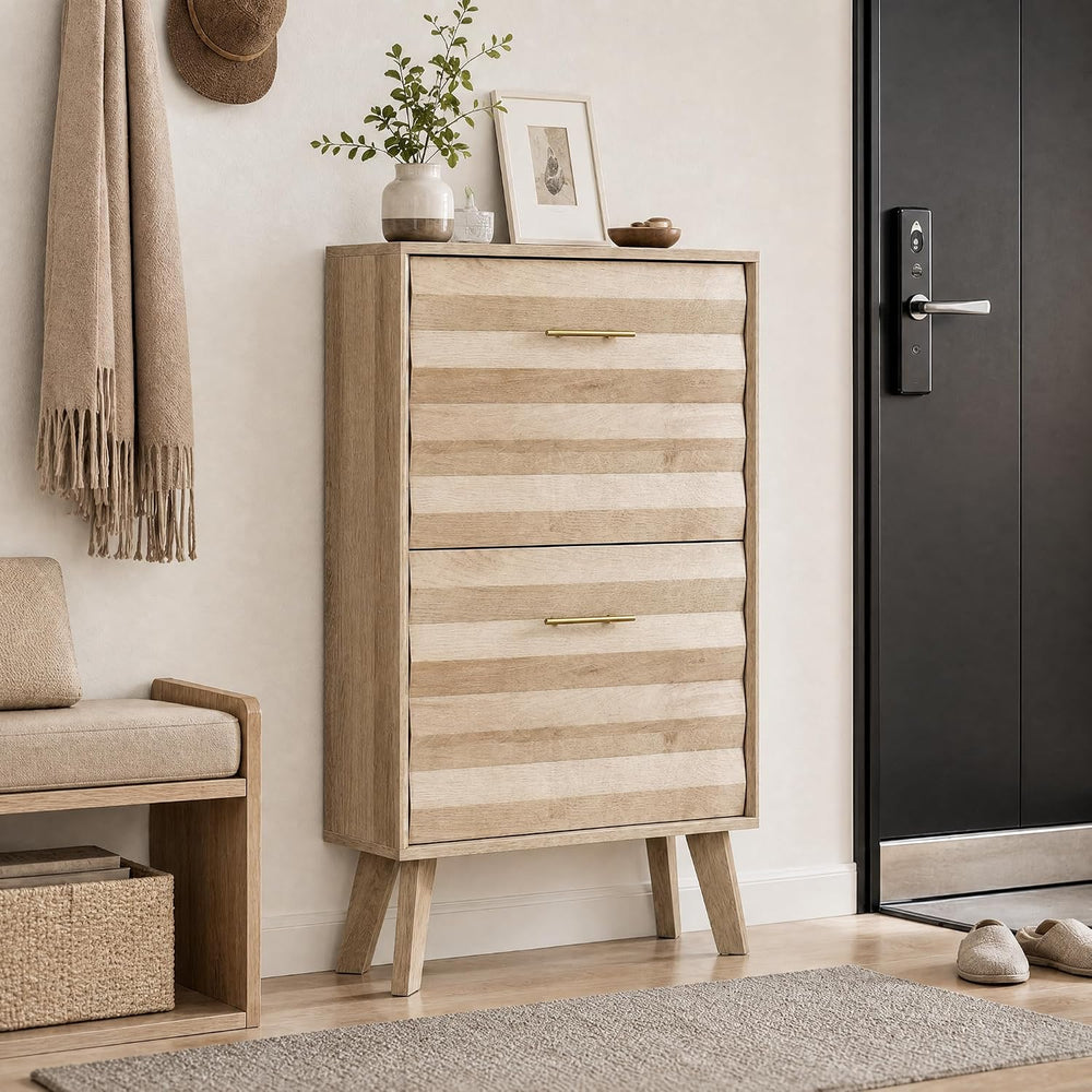 Semiocthome 23.6" Slim Shoe Storage Cabinet with 2 Flip Drawers, Oak