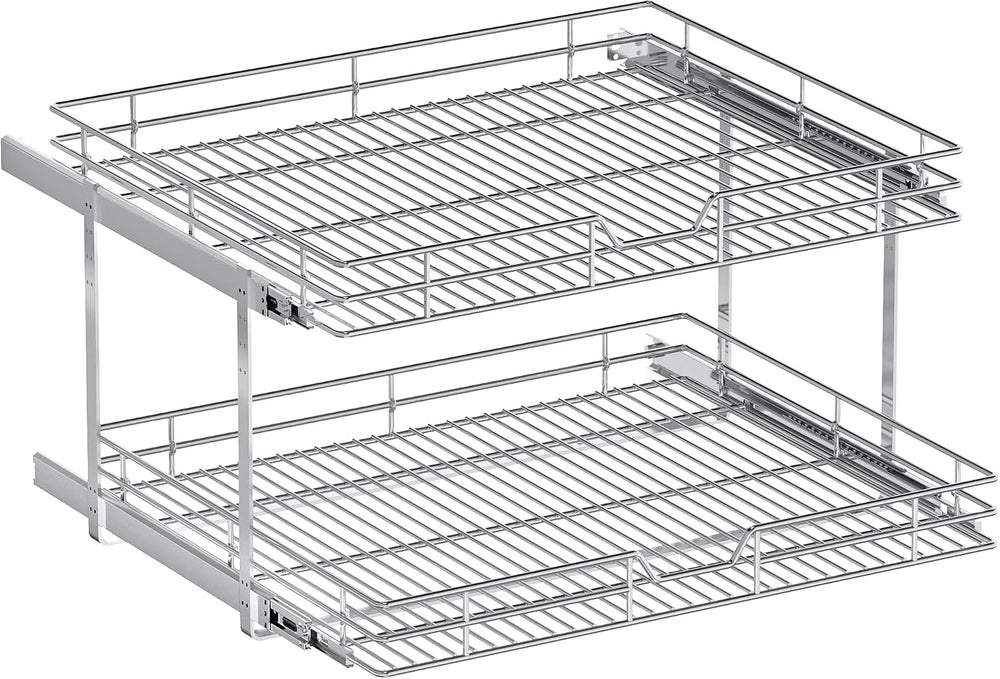2-Tier Pull Out Cabinet Organizer, 27" W x 21.5" D, Heavy Duty Dual...