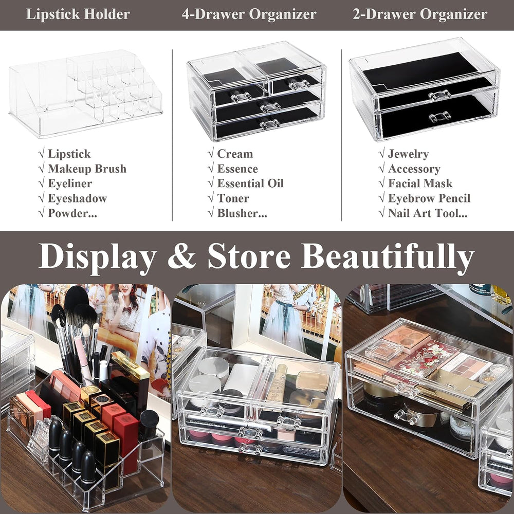 Sea Team 3-Tier Stackable Clear Acrylic Makeup Organizer with Drawers