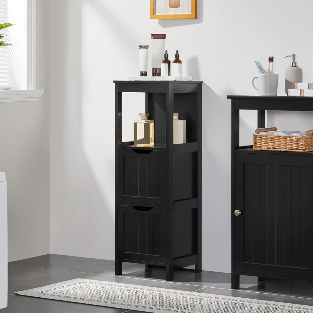 Yaheetech Small Bathroom Storage Cabinet with 2 Drawers & Open Shelf, Black
