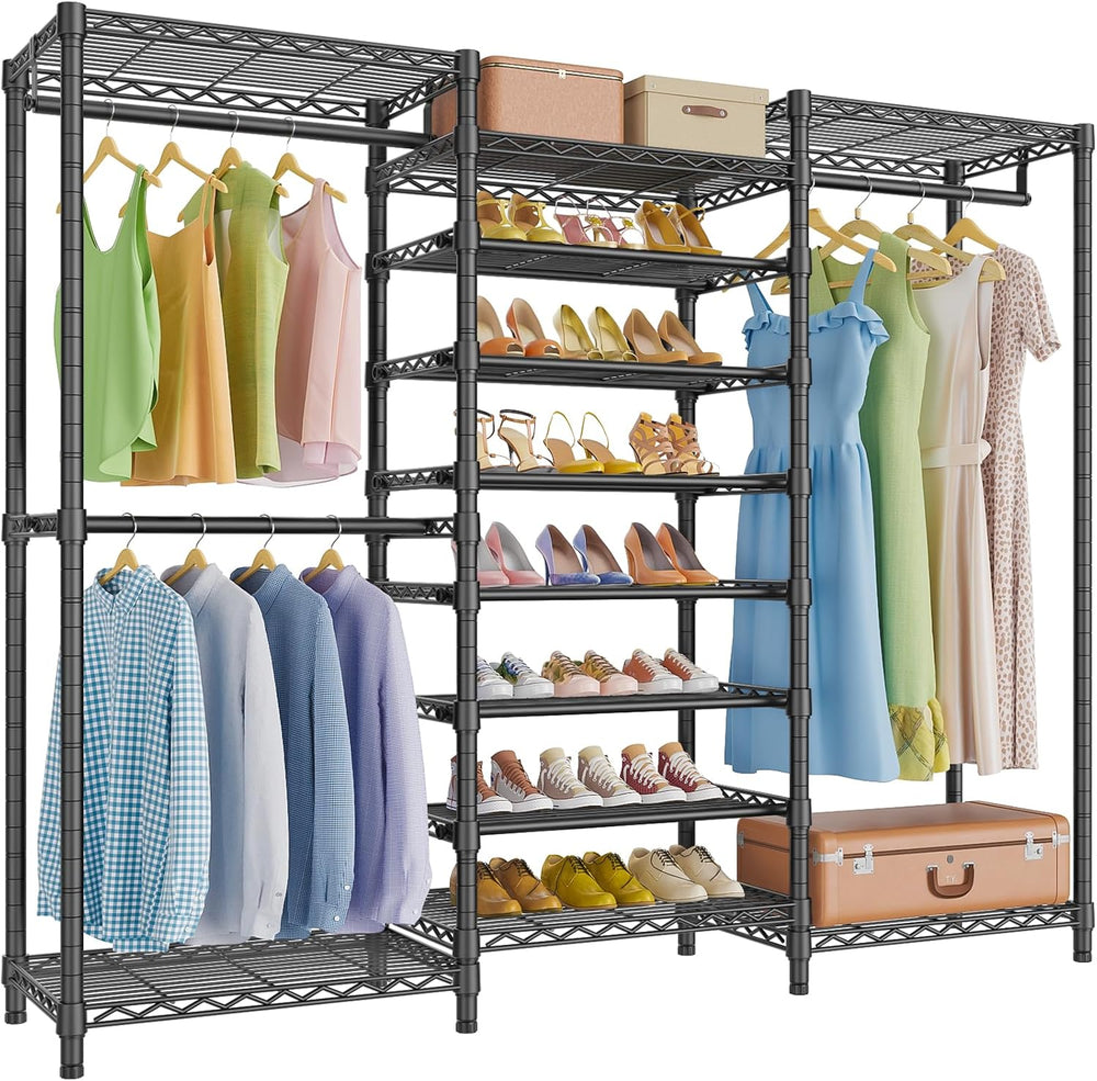 VIPEK S3 Heavy Duty Garment Rack with 8-Tier Shoe Rack, Black