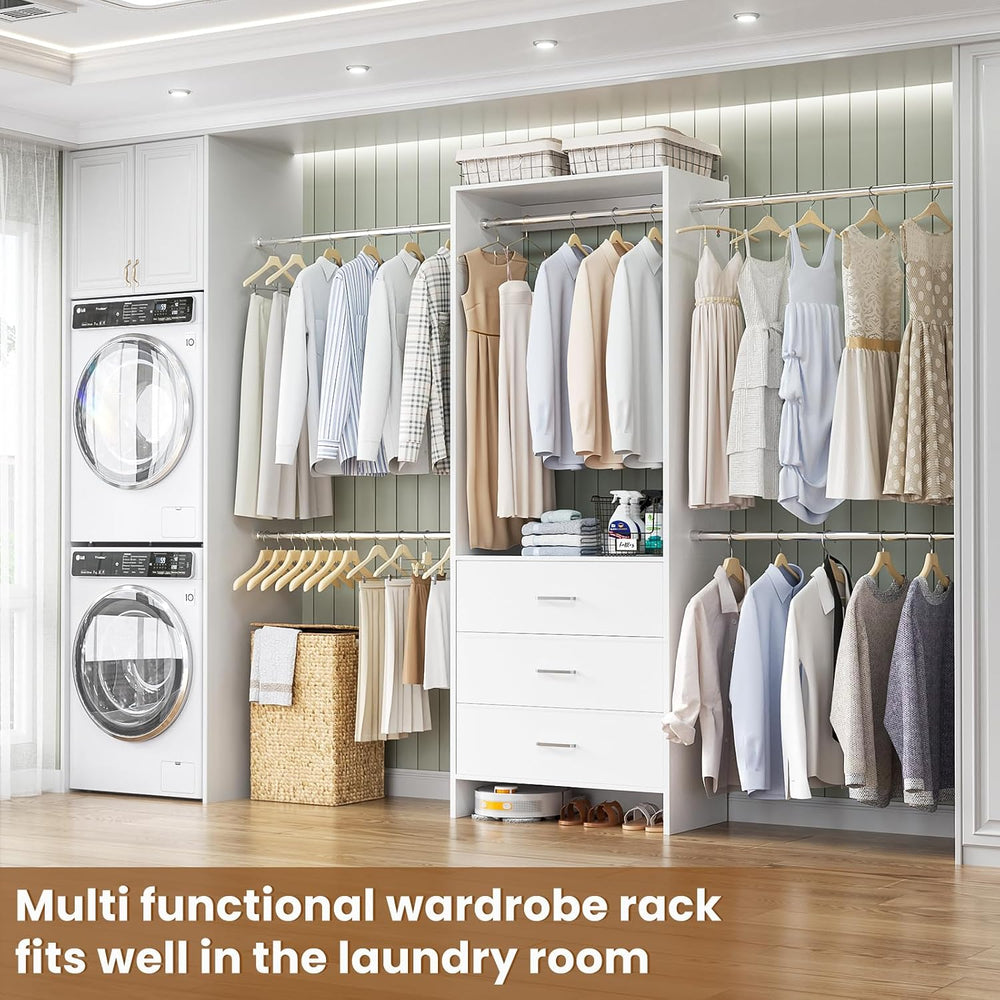 Aheaplus Closet System, 4.2-9Ft Closet Organizer with with 4 Rods, White
